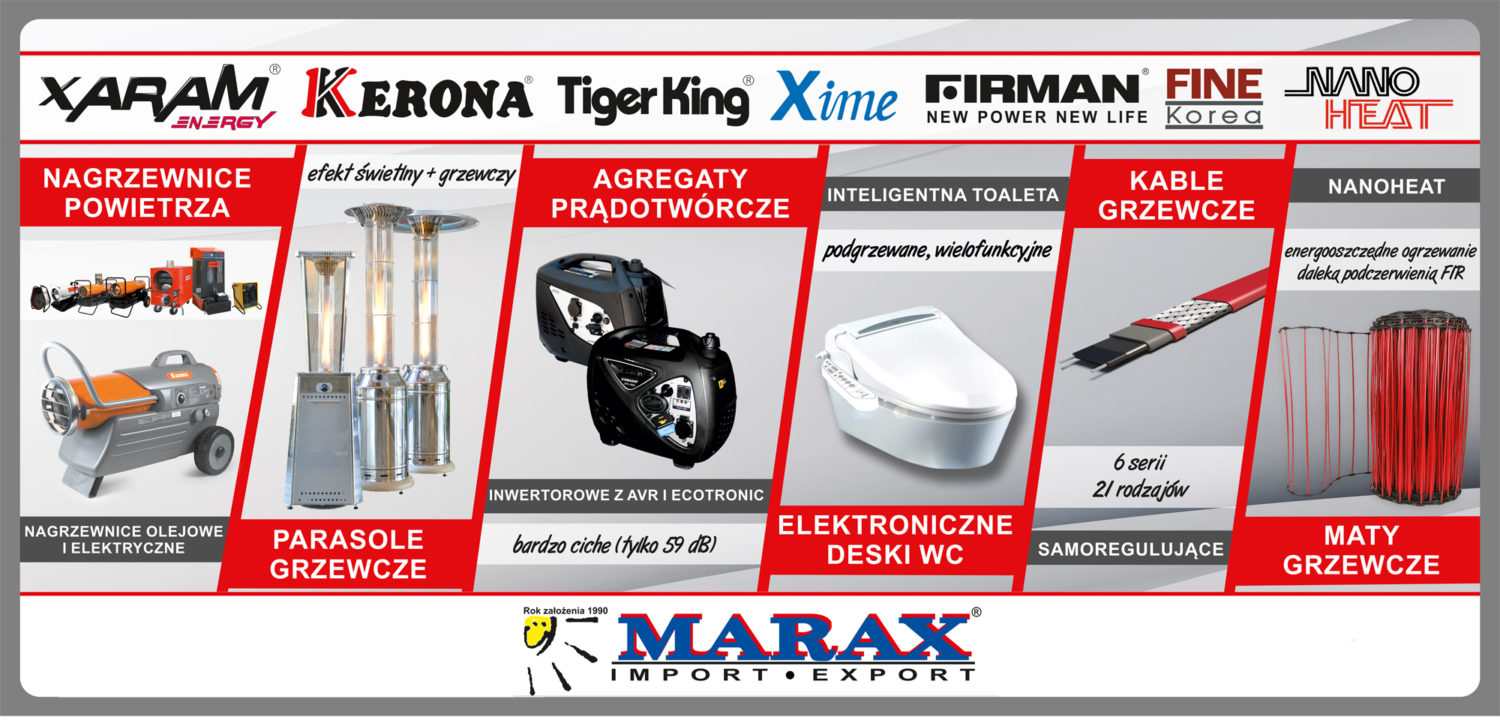 Oferta hurtowa nagrzewnic olejowych Kerona, Firman, Tiger King, Xararm Energy,; parasole gazowe ogrodowe, elektroniczne deski myjące, samoregulujące kable grzewcze, kotły olejowe Ulrich